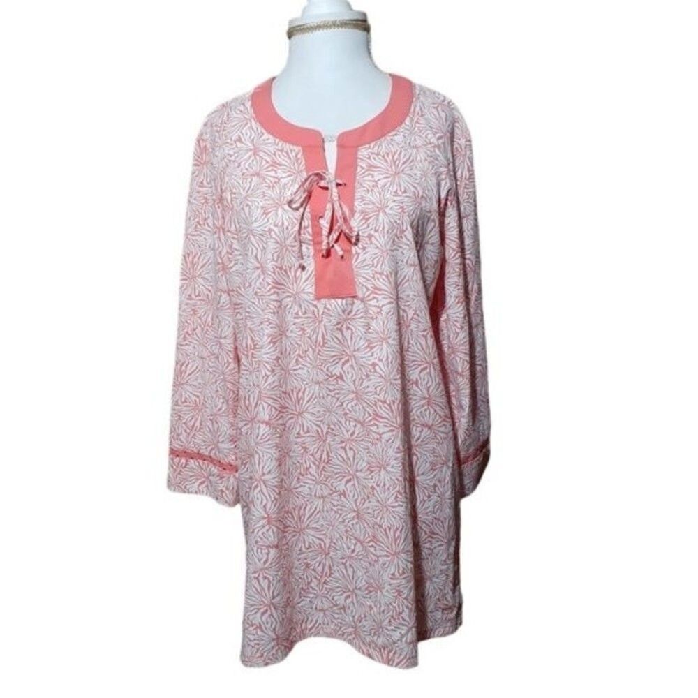 Southern Tide Women's Tunic Top Split sides 3/4 Sleeves UPF Quick Dry Orange M